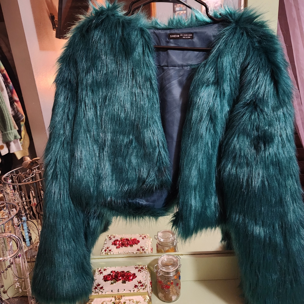 🎀 SHEIN Plush Teal Teddy Bear Jacket 🎀